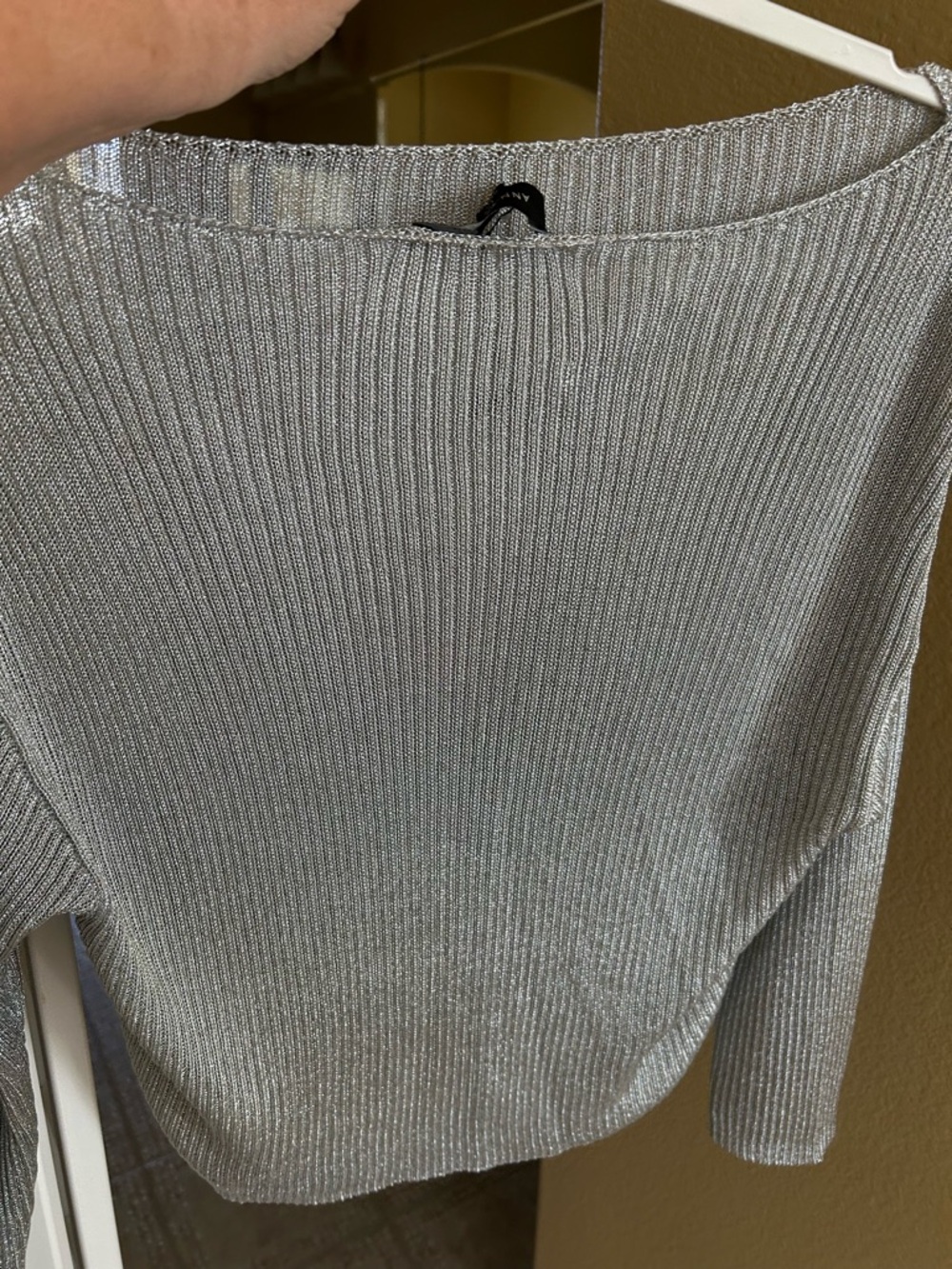 Ann Taylor Silver Metallic Ribbed Scoop Neck Sweater